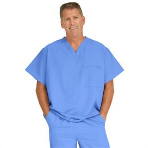 Medline Fifth Ave Unisex Stretch Fabric V-Neck Scrub Top with One Pocket - Ceil Blue Health Products