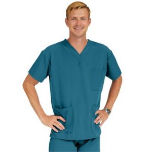 Medline Madison Ave Unisex Stretch Fabric Scrub Top with 3 Pockets - Caribbean Blue Health Products