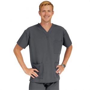 Medline Madison Ave Unisex Stretch Fabric Scrub Top with 3 Pockets - Charcoal Health Products