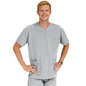 Medline Madison Ave Unisex Stretch Fabric Scrub Top with 3 Pockets - Light Gray Health Products