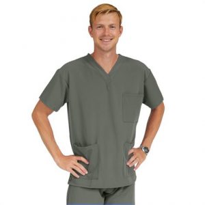 Medline Madison Ave Unisex Stretch Fabric Scrub Top with 3 Pockets - Olive Health Products