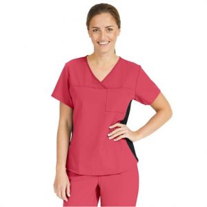 Medline Michigan Ave Womens Yoga Style Pink Stretch Scrub Top Health Products