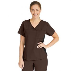 Medline Michigan Ave Womens Yoga Style Stretch Scrub Top - Chocolate Health Products