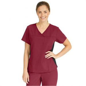 Medline Michigan Ave Womens Yoga Style Wine Stretch Scrub Top Health Products