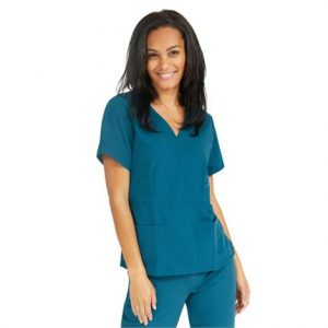 Medline Park Ave Womens Stretch Fabric Mock Wrap Scrub Top - Caribbean Blue Health Products