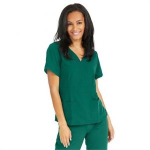 Medline Park Ave Womens Stretch Fabric Mock Wrap Scrub Top - Hunter Green Health Products