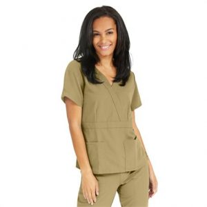 Medline Park Ave Womens Stretch Fabric Mock Wrap Scrub Top - Khaki Health Products