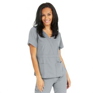 Medline Park Ave Womens Stretch Fabric Mock Wrap Scrub Top - Light Gray Health Products