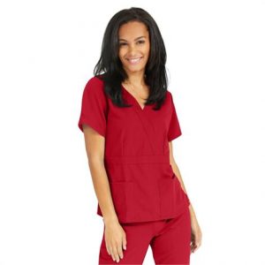 Medline Park Ave Womens Stretch Fabric Mock Wrap Scrub Top - Red Health Products