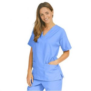 Medline PerforMAX Ladies V-Neck Tunic Scrub Tops - Ceil Blue Health Products